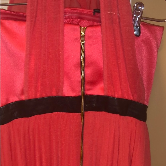 ABS coral Sheer Gown with Pleated Skirt - Picture 4 of 6